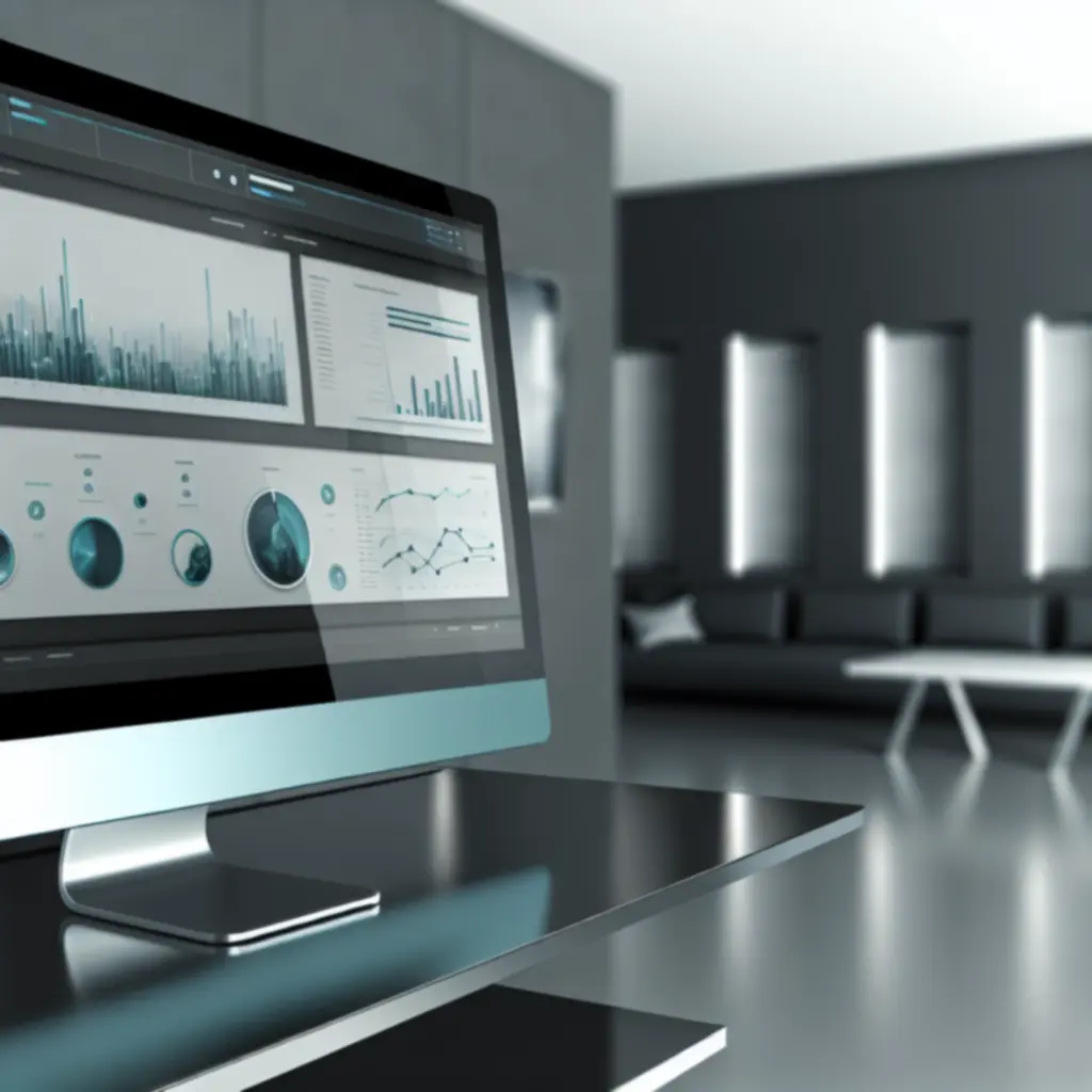 Teal business analytics dashboard on screen