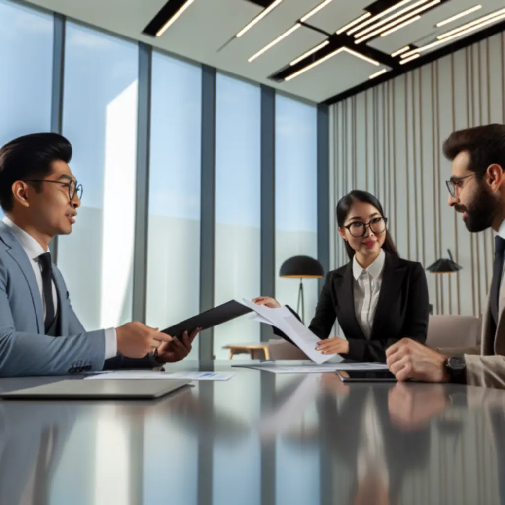 Consultants collaborating with client stakeholders in a meeting room