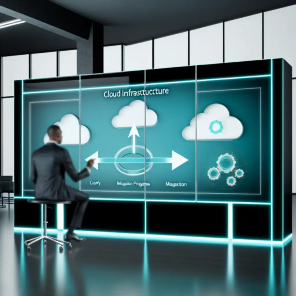 Consultant reviewing cloud dashboards and analytics on multiple screens