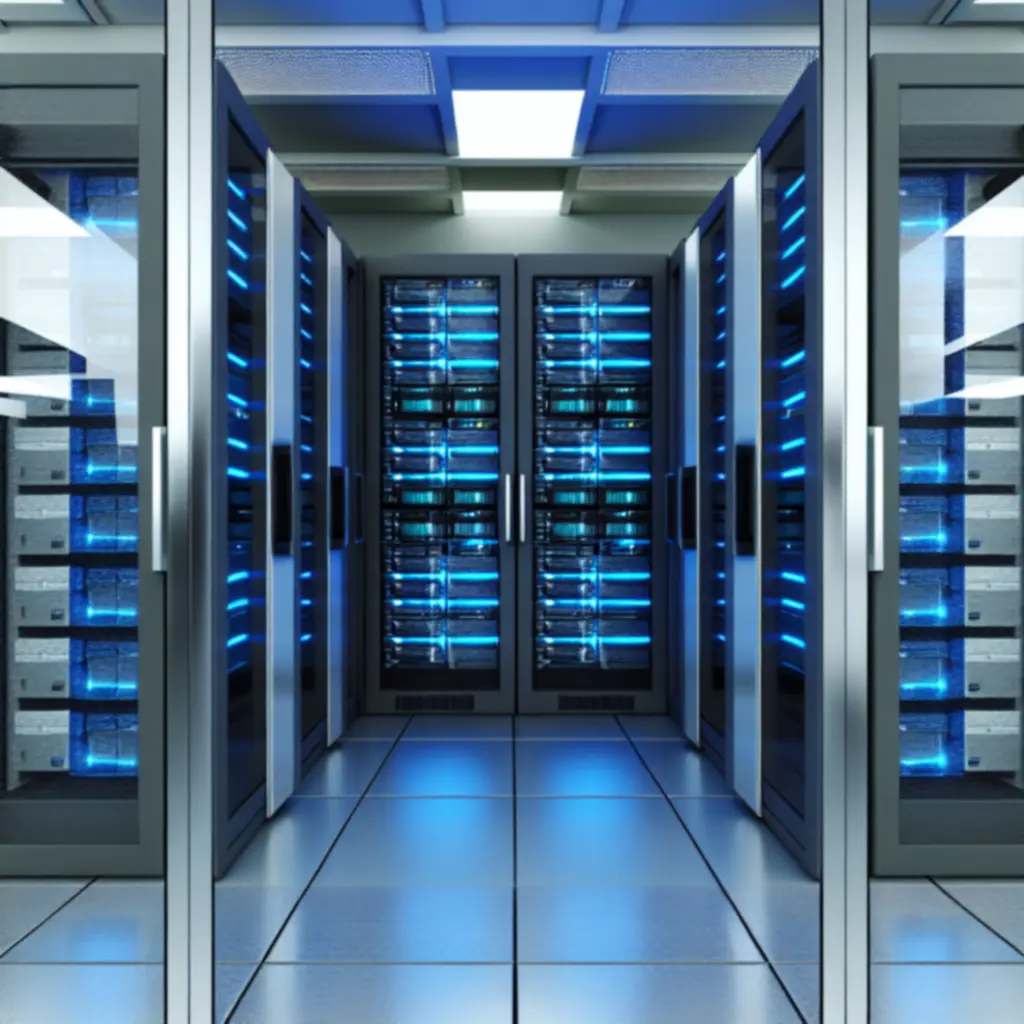 Modern server room representing secure and scalable IT infrastructure.